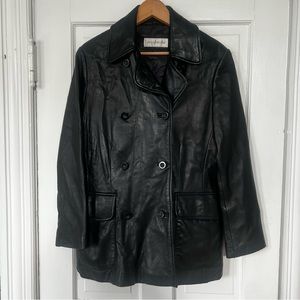 JONES NY Vintage Black Leather Double Breasted Jacket Size Medium